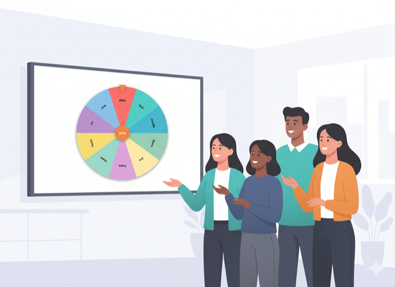 Team meeting scene showing collaborative use of PickerKit for fair selection in group settings