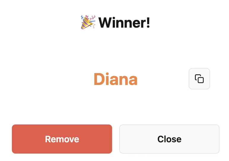 Removing a selected name from the wheel