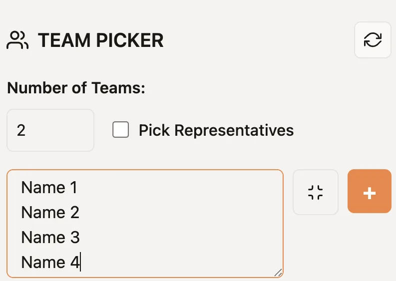 PickerKit team picker configured with participant names